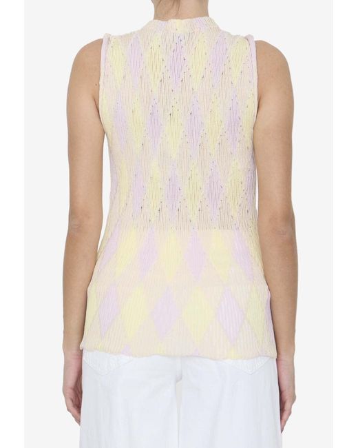 Burberry White Argyle Patterned Knit Top