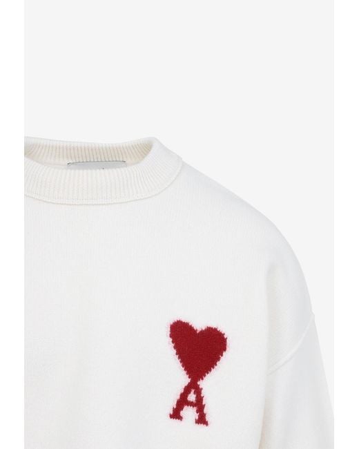 AMI White Adc Wool Sweater for men
