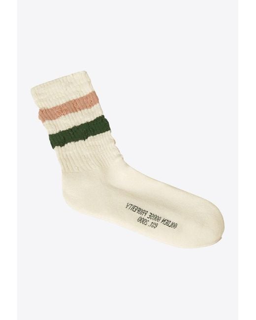 Golden Goose Deluxe Brand White Distressed Striped High Ribbed Socks for men