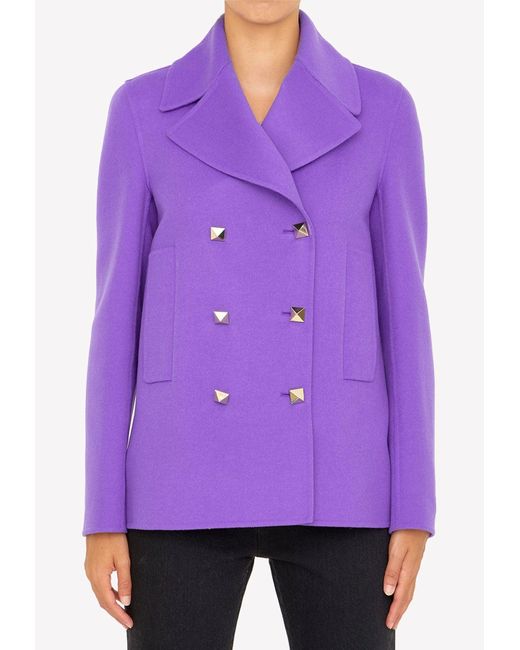 Valentino Purple Double-breasted Wool Cashmere Coat