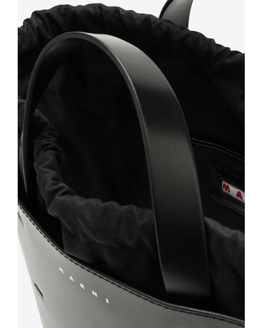 Marni Black Small Museo Leather Tote Bag