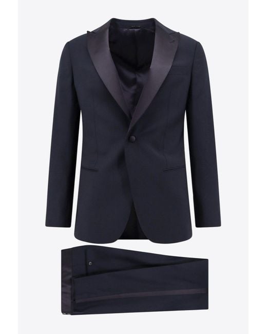 Giorgio Armani Blue Single-Breasted Wool Tuxedo Suit for men
