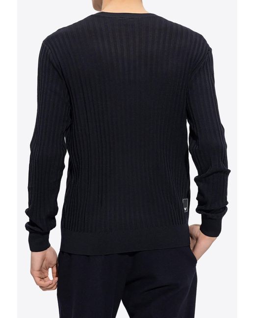Emporio Armani Black Ribbed Crewneck Wool Sweater for men