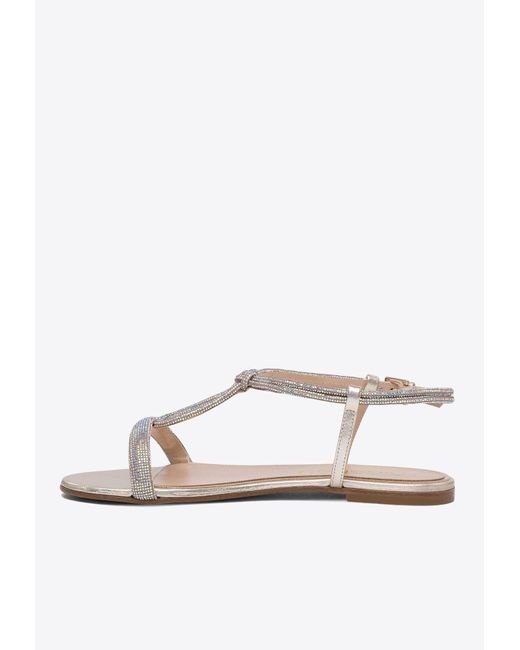 Ninalilou White Elisa Crystal Embellished Leather Sandals