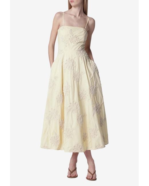 rotate birger christensen asymmetric appliqué midi dress Floral Appliqués in Natural Modern Minimal Sleek V collection: EURO Size:44D