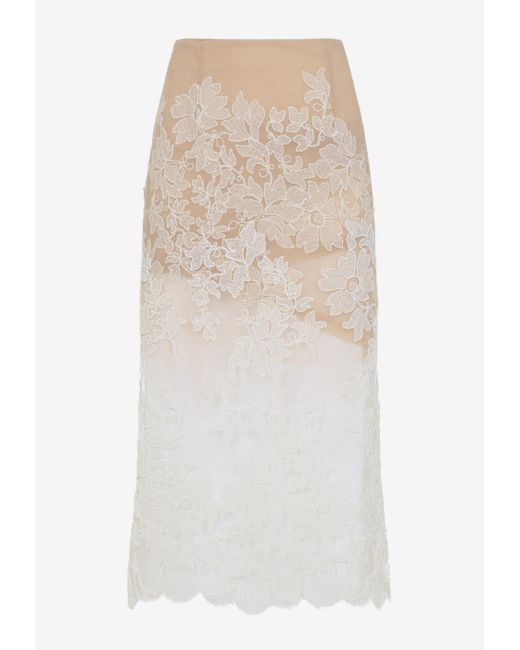 Ermanno Scervino White Lace-Insert Midi Skirt