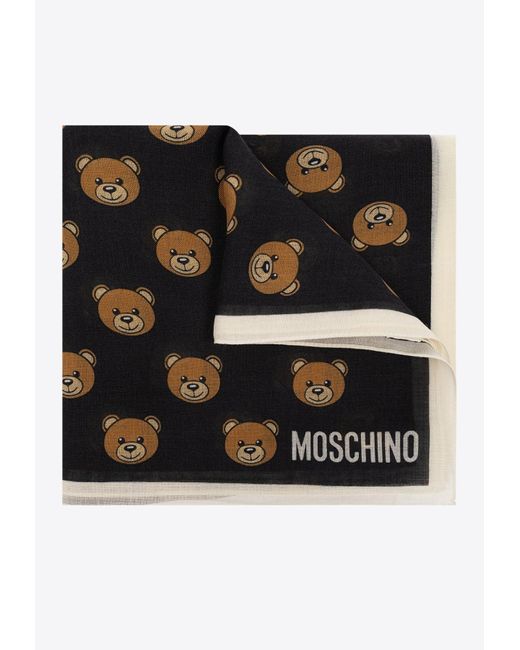 Moschino Black Teddy Bear Print Silk Scarf