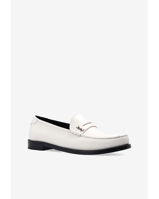 Saint Laurent White Cassandre Leather Loafers for men