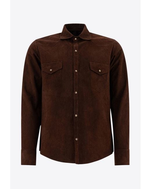 Tagliatore Brown Wayne Long-Sleeved Suede Overshirts for men
