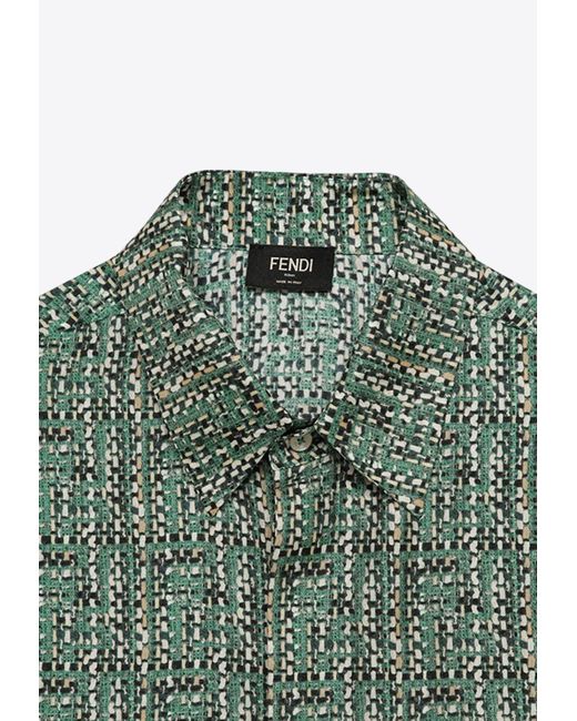 Fendi Green Woven Monogram Silk Shirt for men