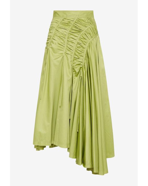 Aje. Cotton Siren Drawstring Asymmetric Midi Skirt in Green | Lyst