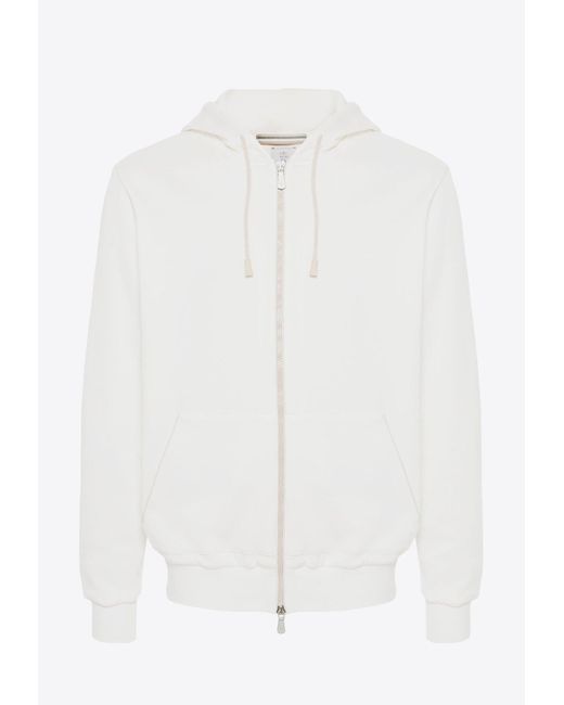Eleventy White Zip-Up Hooded Sweatshirt for men