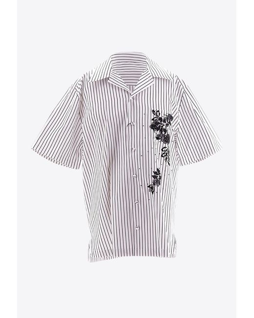 Dolce & Gabbana White Floral Print Striped Shirt for men