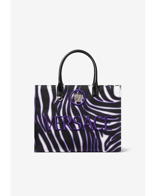 Versace Blue Large Zebra Print Tote Bag