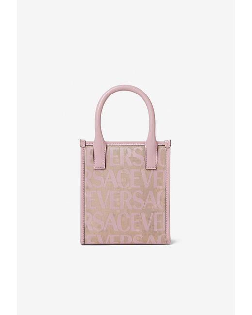 Versace Pink Mini Logo Jacquard Canvas Tote Bag