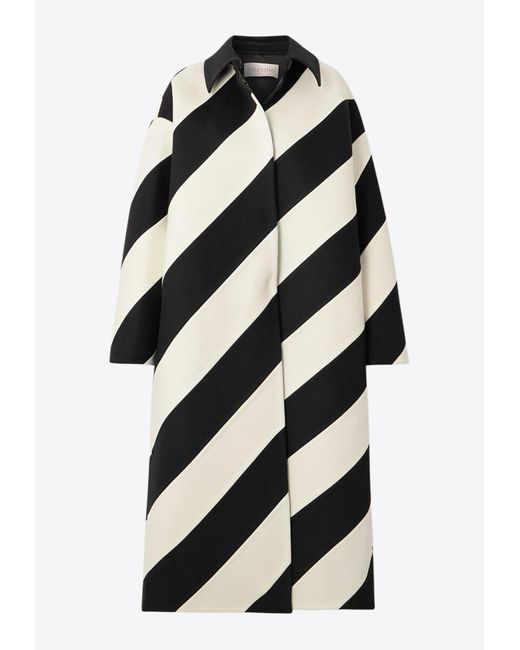 Valentino Black Single-Breasted Oversized Striped Coat