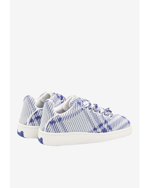 Burberry Blue Box Check Knit Low-Top Sneakers for men