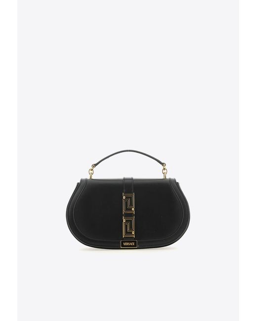Versace Black Greca Goddess Leather Top Handle Bag