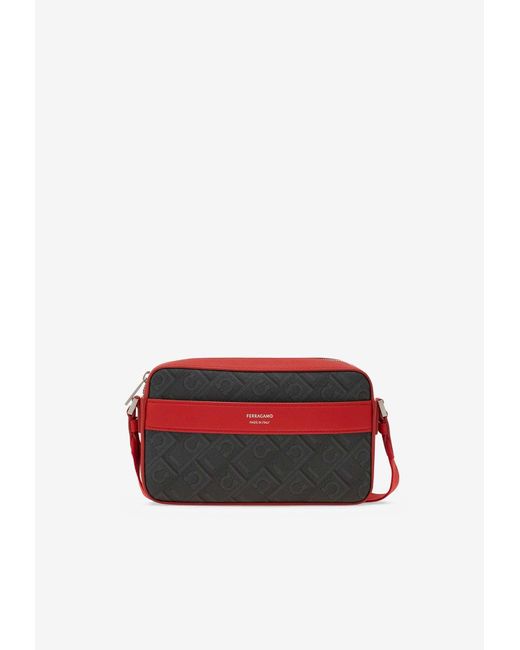 Ferragamo Red Monogram Print Messenger Bag for men
