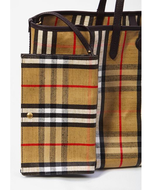 Burberry Natural Medium Highlands Checked Tote Bag