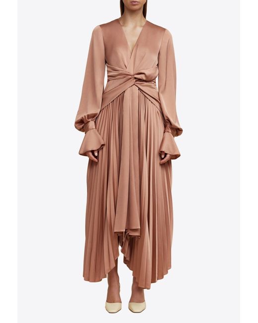 Acler Brown Empire Pleated Maxi Dress