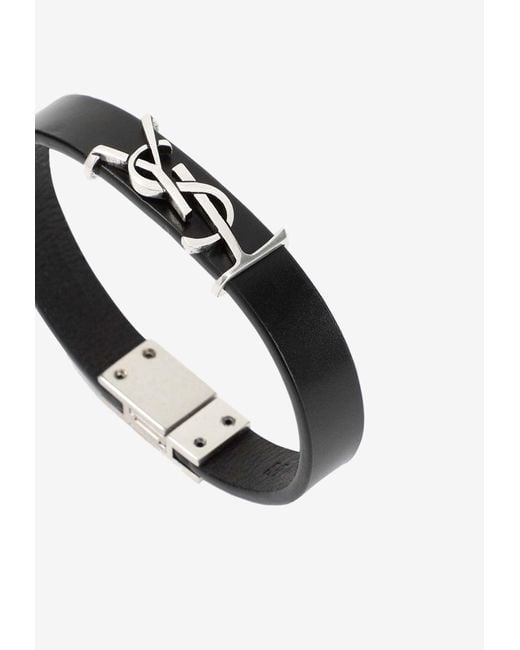 Saint Laurent White Cassandre Leather Bracelet for men
