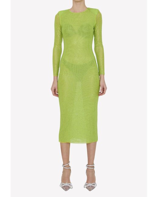 SelfPortrait Rhinestoneembellished Midi Sheer Dress in Green Lyst