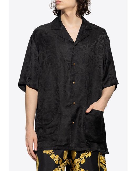 Versace Black Barocco Jacquard Pajama Shirt for men
