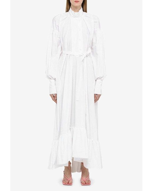 Patou Puff-sleeved Maxi Shirt Dress in White | Lyst