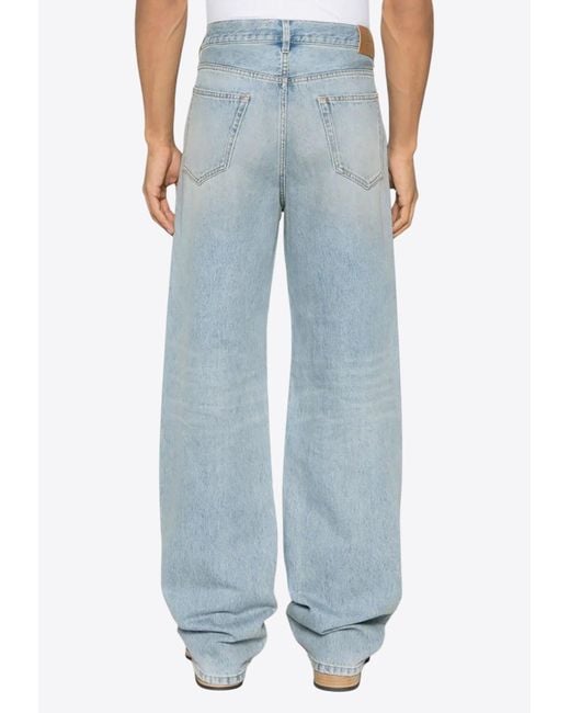 Saint Laurent Blue Washed Straight-Leg Jeans for men