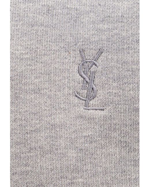 Saint Laurent Gray Cassandre-Embroidered Hooded Sweatshirt