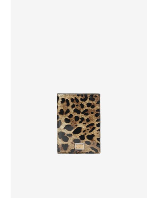 Dolce & Gabbana White Leopard Print Passport Holder With Logo Plate