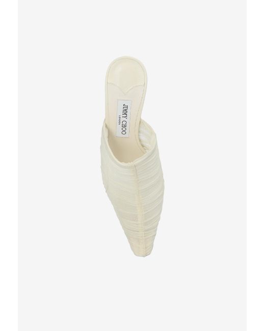 Jimmy Choo White Lotta 65 Ruched Tulle Mules