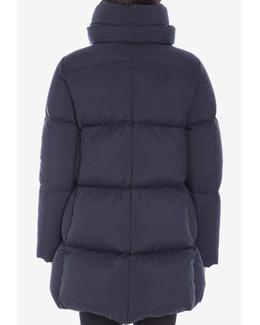 Herno Blue High-Collar Nylon Down Jacket