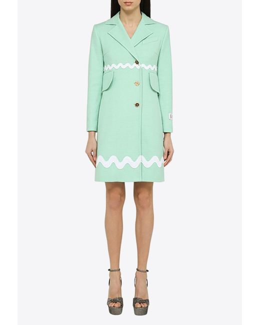Patou Green Wave Summer Single-Breasted Tweed Coat
