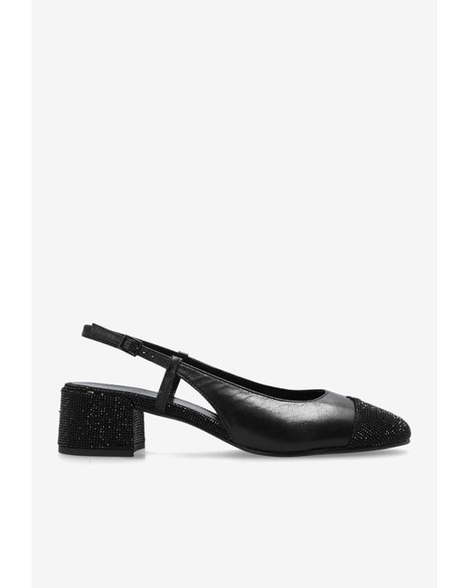 Tory Burch White Cap-Toe 45 Pavé Slingback Pumps