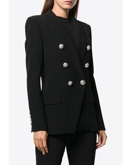 Balmain Black Double-Breasted Fitted Blazer