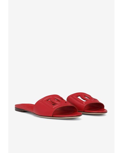 Dolce & Gabbana Red Dg Logo Leather Sandal