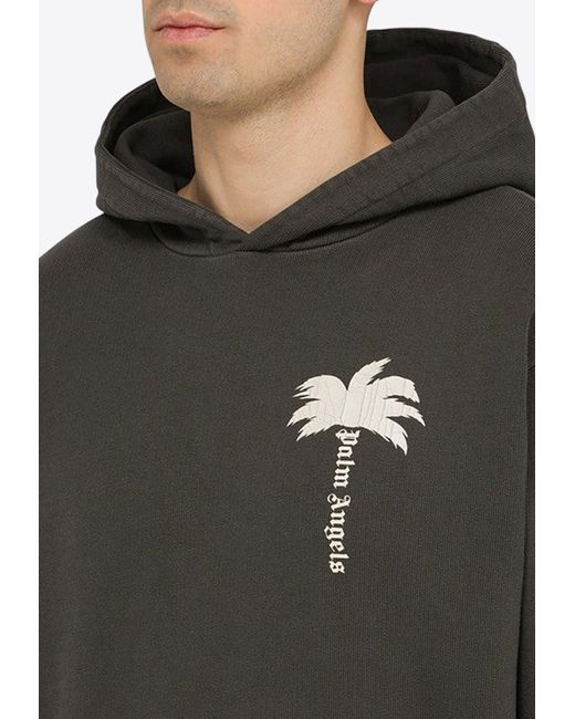 Palm Angels Gray Palm Print Hooded Sweatshirt for men