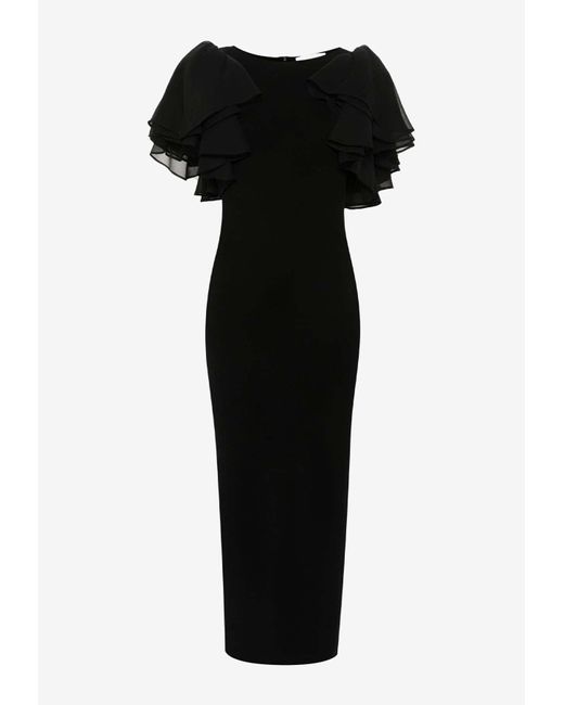 Chloé Black Ruffled-Sleeves Maxi Dress
