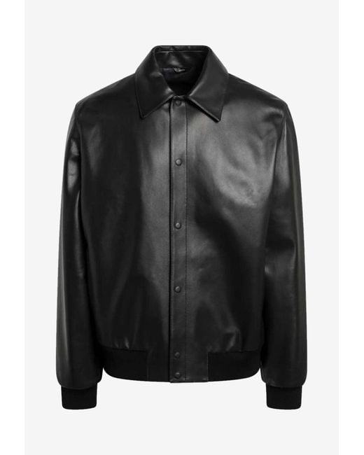 Fendi Black Logo Patch Leather Blouson Jacket for men