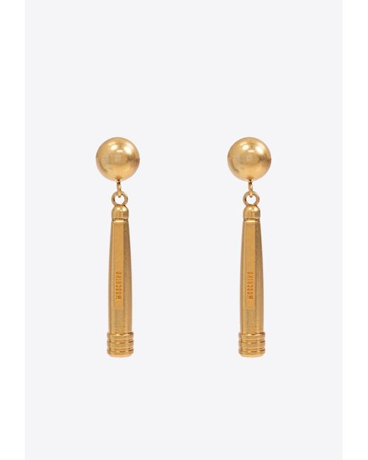 Moschino White Pen-Motif Engraved Clip-On Earrings
