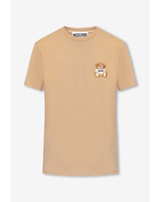 Moschino Natural Teddy Bear Patch Crewneck T-Shirt for men