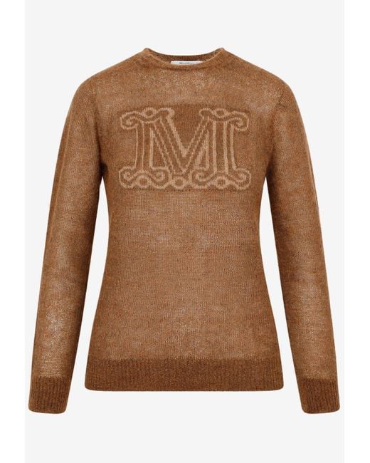 Max Mara Logo Sweater In Mohair And Wool in Brown | Lyst