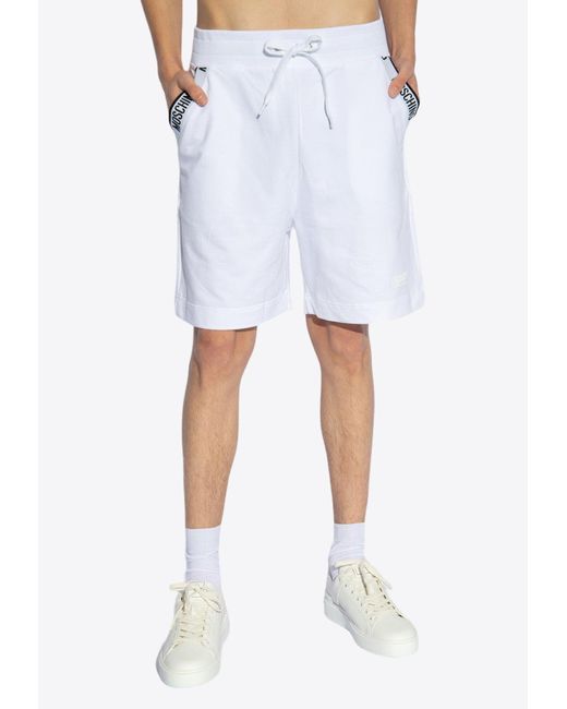 Moschino White Logo Embroidered Drawstring Shorts for men