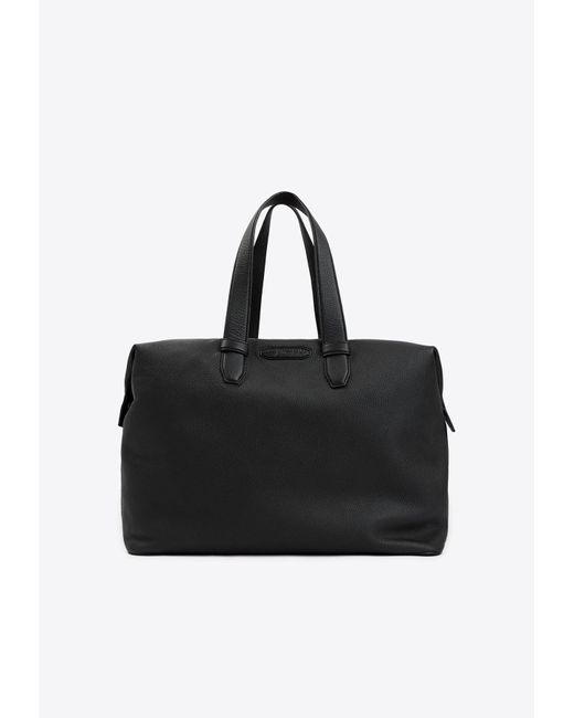 Brioni Black Embossed Logo Duffle Bag In Calf Leather for men