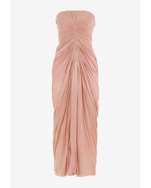 Rick Owens Pink Radiance Ruched Bustier Midi Dress