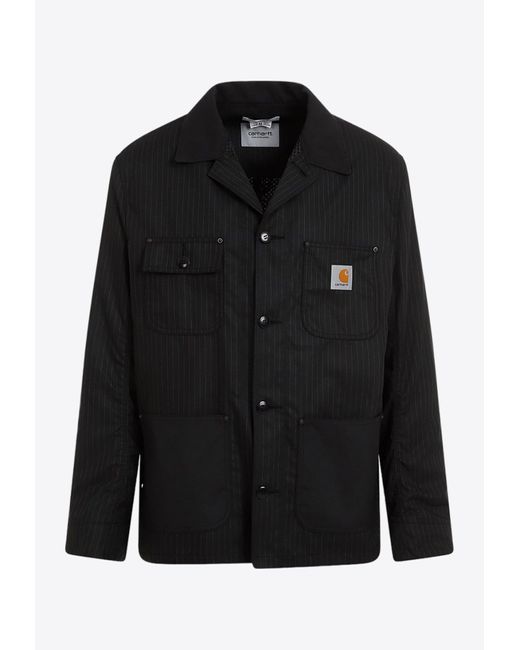 Junya Watanabe Black X Carhartt Logo-Patch Striped Overshirt for men