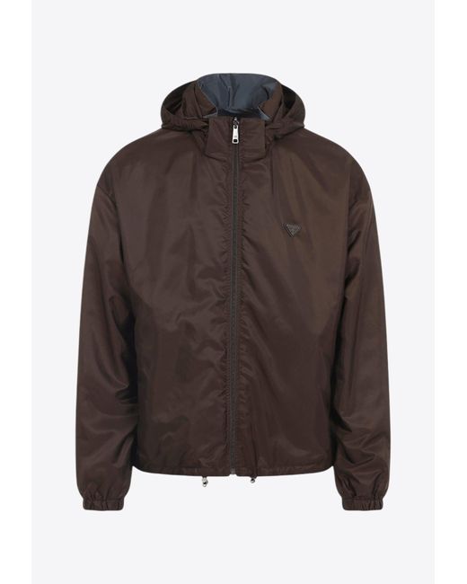 Prada Brown Reversible Hooded Jacket With Triangle-Logo for men
