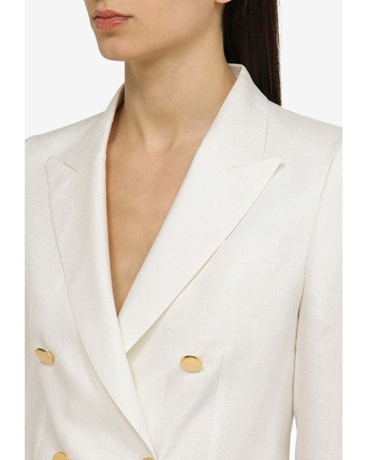 Tagliatore White Double-Breasted Tailored Blazer